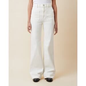 Tuckernuck Jeanerica High Rise Patch Pocket Flare Jeans Natural White 24